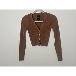 NWOT Le Ore Rimini Cardigan Ribbed Size Small Tan Brown Cropped